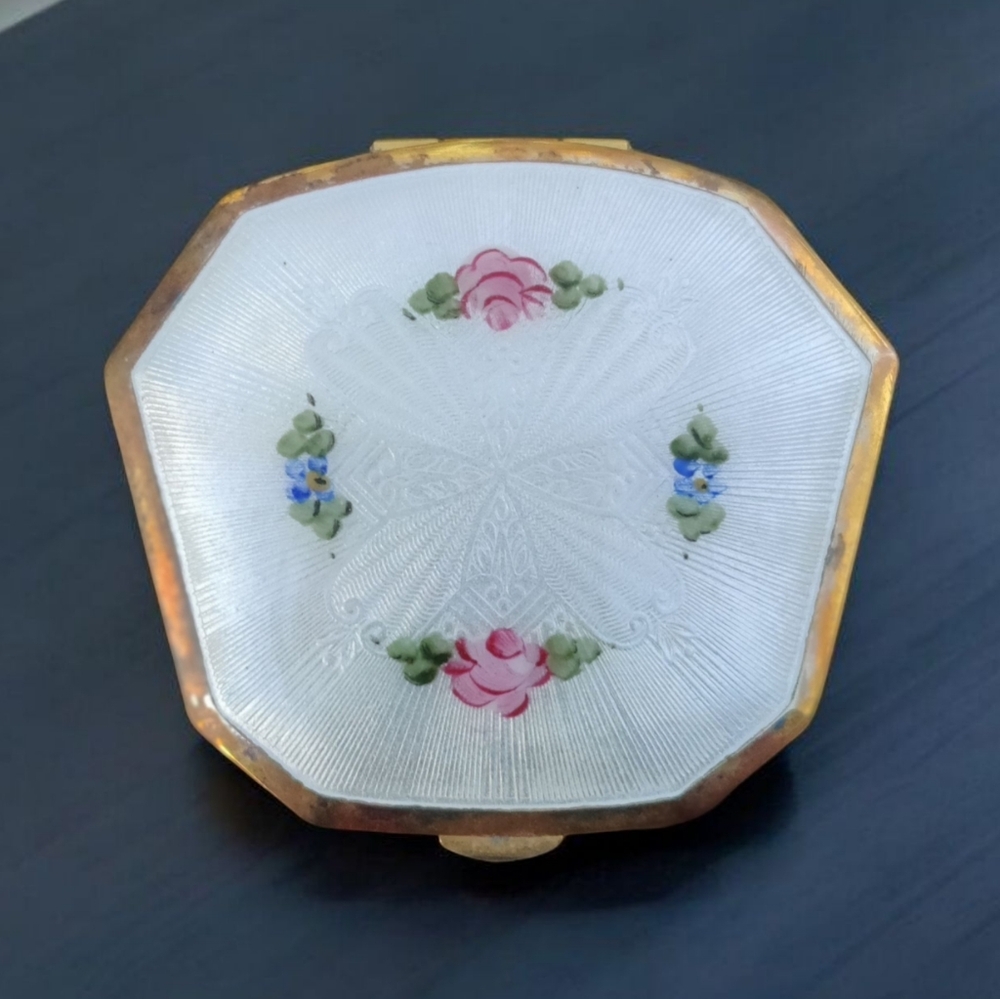 Antique Guilloche Enameled Compact
